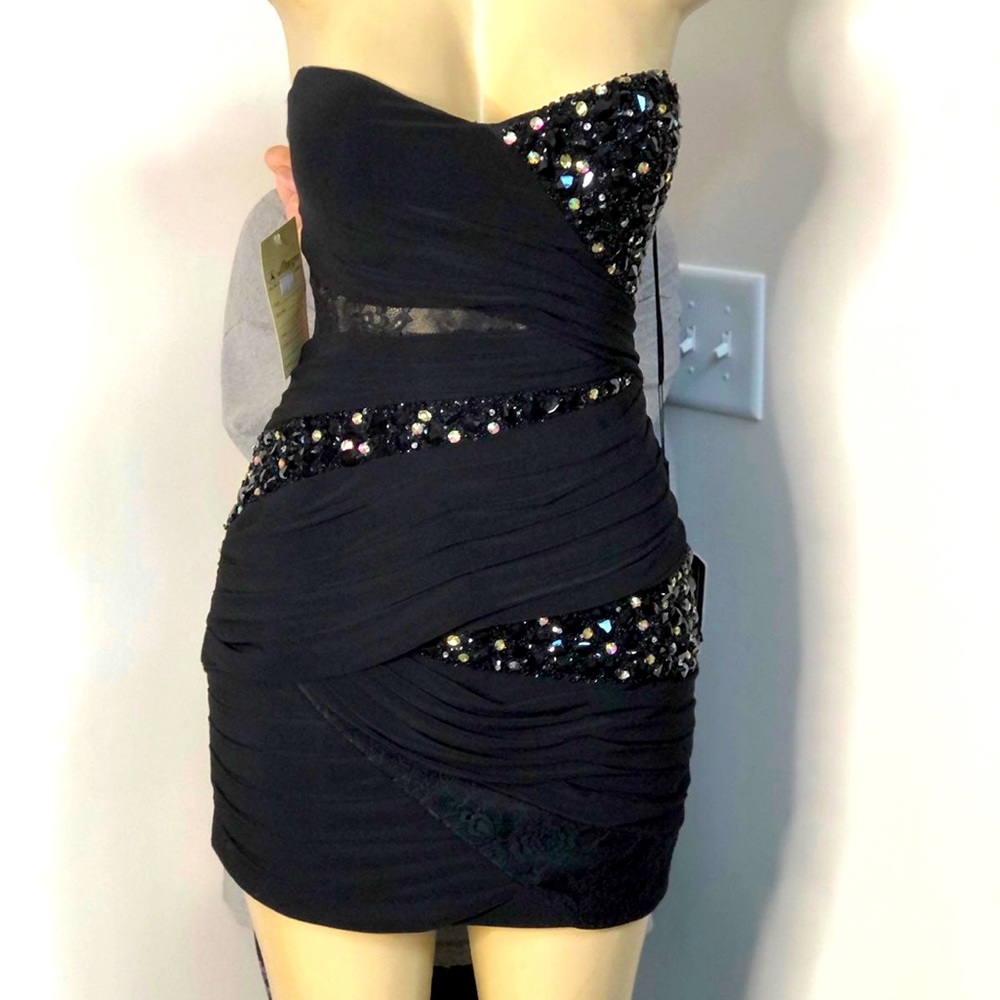 Coya Black jeweled strapless dress